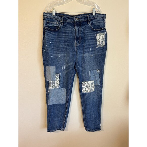 Lucky Legend Jeans Womens 16 33 Blue Patchwork Boy Mid Rise Relaxed Straight - Picture 1 of 7